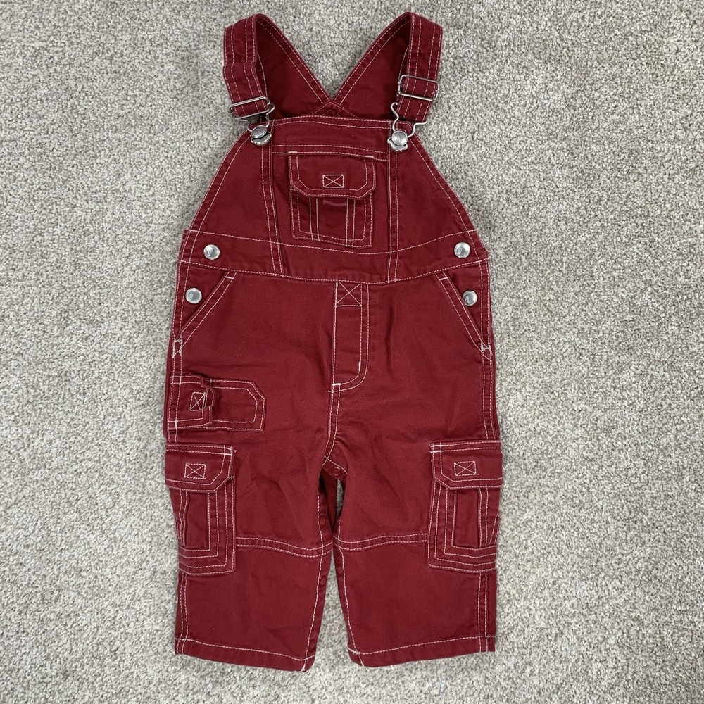 VTG‎ Y2K Gymboree Red Cargo Bib Overalls 6-12mo Circle G Denim